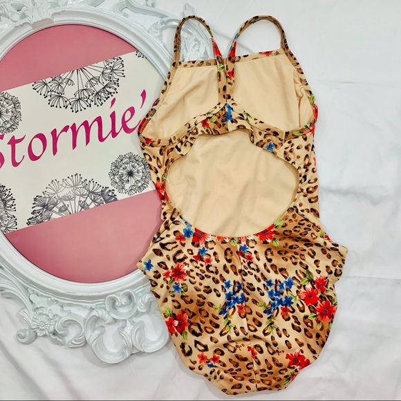 Ocean / Floral Cheetah Criss Cross One Piece Suit - Picture 2 of 7